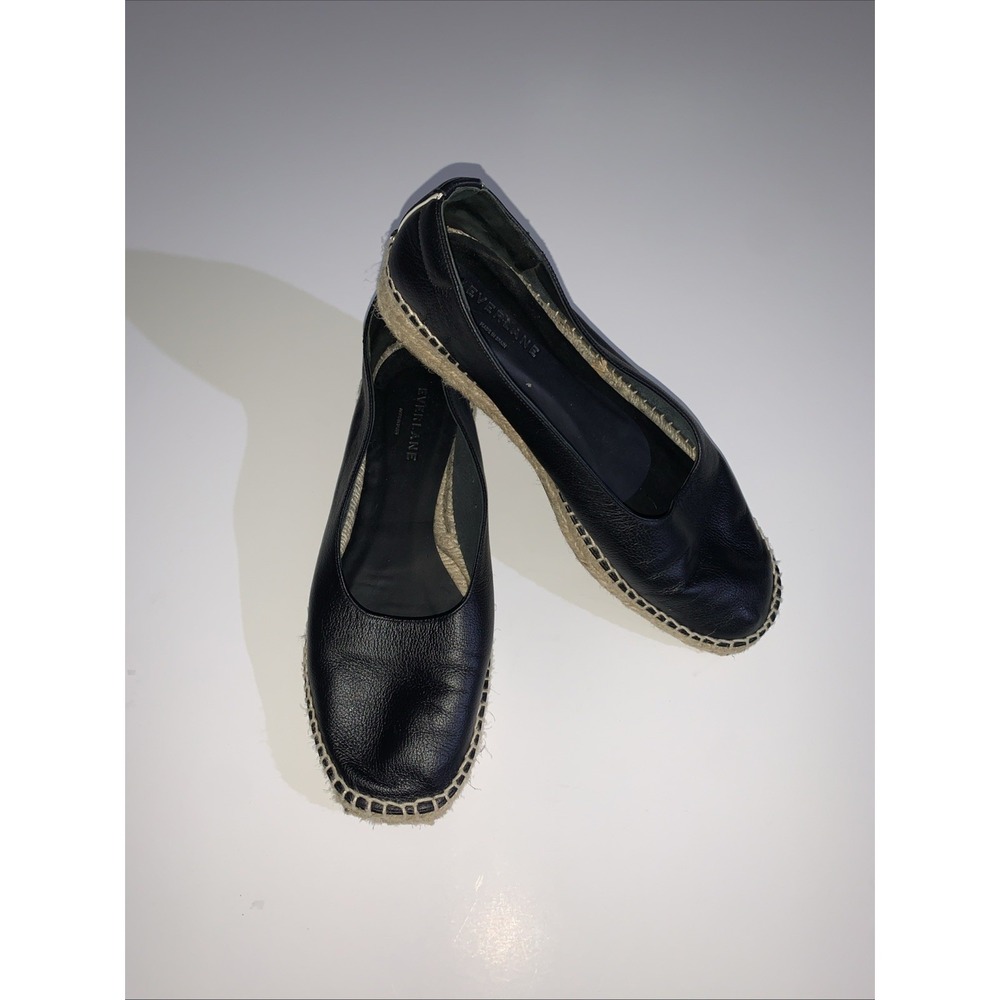 Everlane Espadrille Shoes Women's 9 Black Leather Wedge Comfort Casual